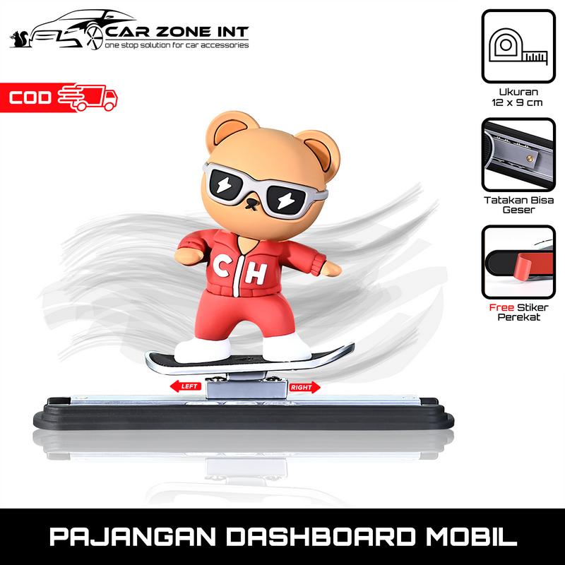 [ Car Zone Int ] Pajangan Dashboard Mobil Karakter Panda / Kelinci / Beruang Tatakan Geser Kiri-Kanan Hiasan Dekorasi Aksesoris Interior Mobil 0