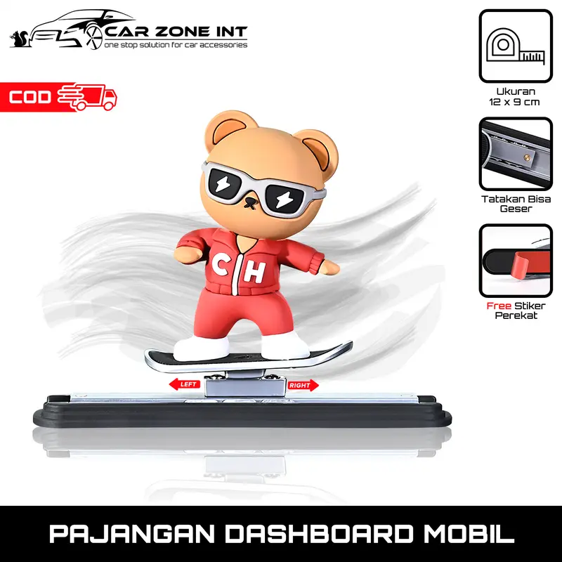 [ Car Zone Int ] Pajangan Dashboard Mobil Karakter Panda / Kelinci / Beruang Tatakan Geser Kiri-Kanan Hiasan Dekorasi Aksesoris Interior Mobil 0