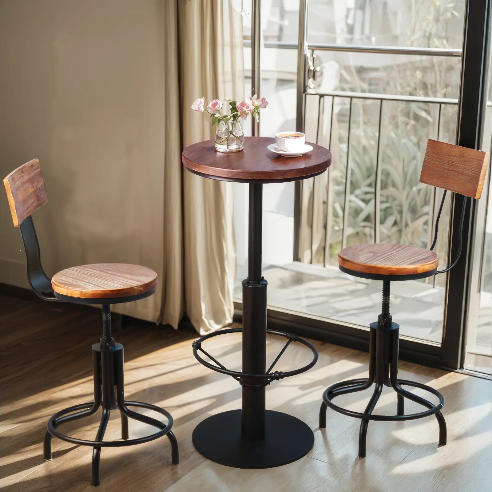 Topower  Furniture 3-Piece Bar Table 41" & 2 Backrest Stools (20"-24.5") Set for Pub Kitchen Dining Living Party Bistro Breakfast, Swivel Top, Height Adjustable, Most Weld, Space-Saving minibar island  desk chairs Wood