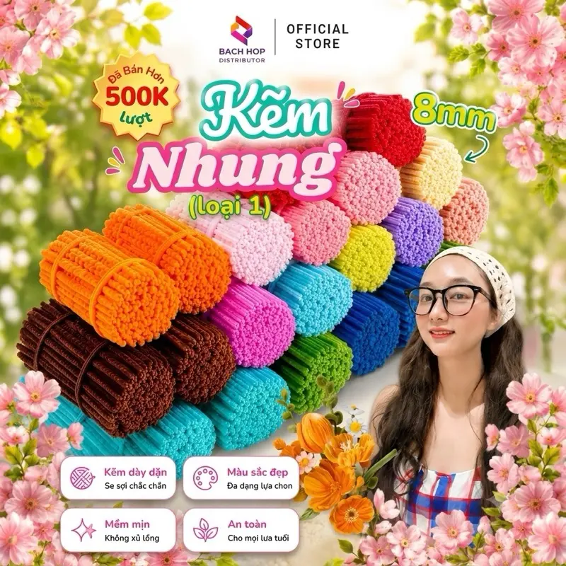 Kẽm nhung loại 1 dày mịn 8mm mật độ lông dày mịn làm hoa Hanmade Diy
