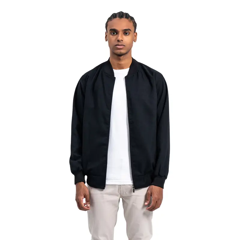 Ribsgold Jaket Bomber | Bomber Jaket | Outer pria | Jaket Pria lembut nyaman  panjang  casual Polos Zipper Keren Hitam Cowok 0