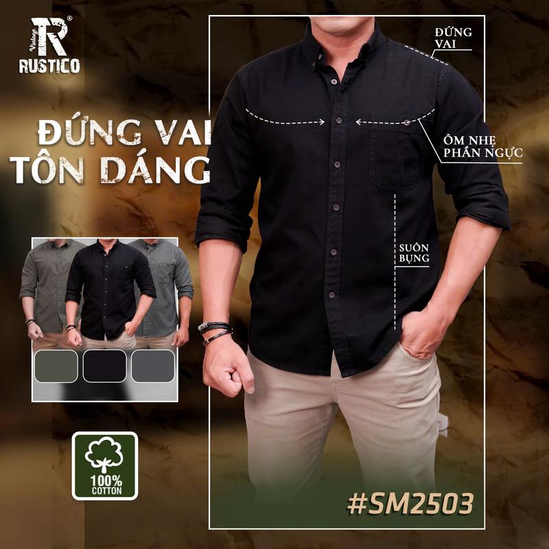  The Rustico Áo Sơ Mi Nam Dài Tay SM2503 Chất Liệu Kaki Cotton Cao Cấp Thiết Kế 2 Túi Thời Thượng Phong Cách Basic Siji 