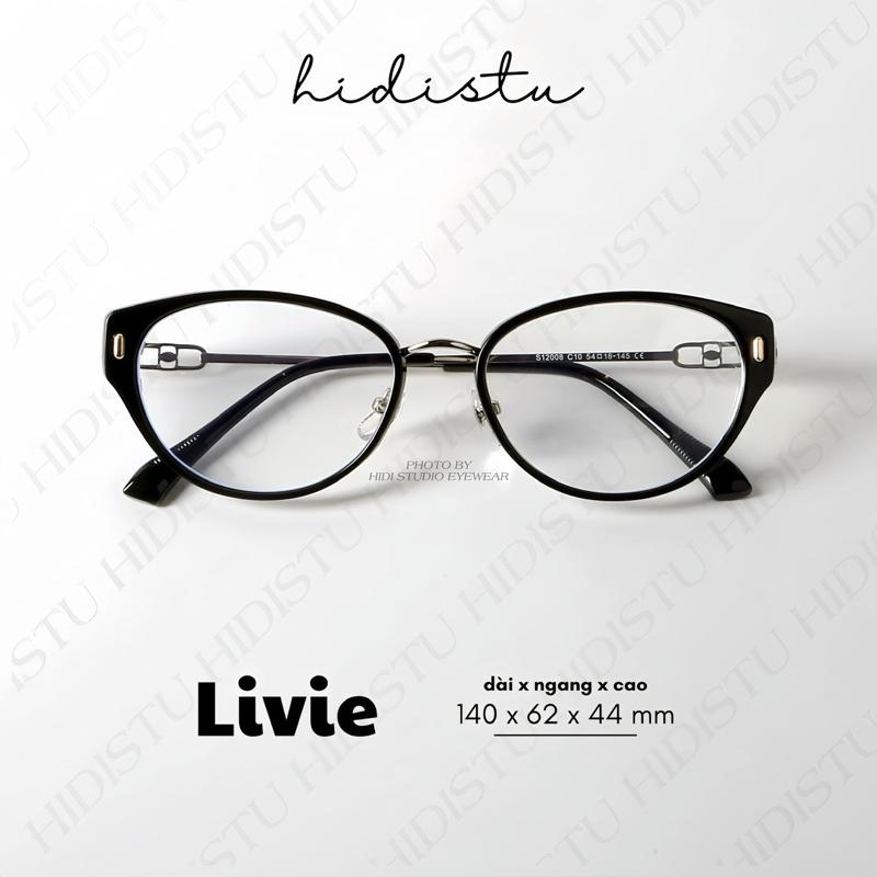 Gọng kính mắt mèo bầu tròn Livie. Khung kính thiết kế phối kim loại cao cấp. Phù hợp tất cả dáng mặt. Hidi Studio Eyewear