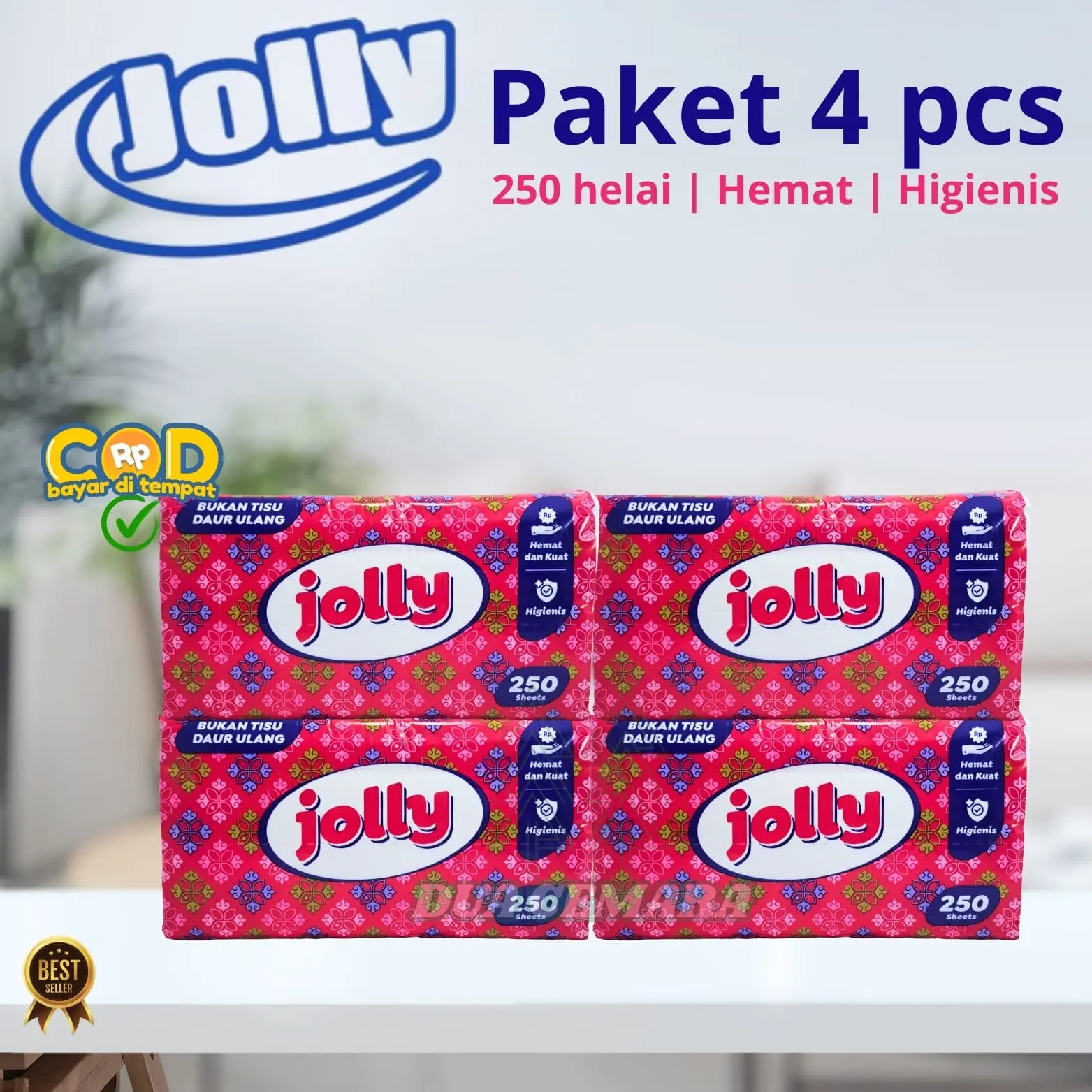 Paket isi 4 Tisu Jolly Facial 250 Sheets 2 ply / Tisu Bantal