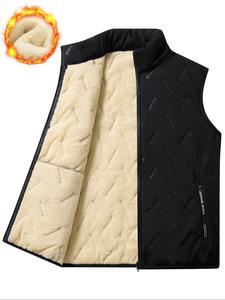 Chaleco ultrasónico para hombre para otoño e invierno, de color sólido con forro de vellón, cálido y cómodo con cuello de soporte, ideal para uso diario al aire libre y ejercicio
