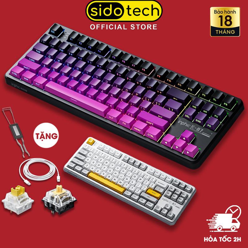 Bàn phím cơ không dây SIDOTECH INPHIC K87 gaming bluetooth 3 mode hotswap 5 pin mạch xuôi led RGB có app PBT ninja gradient MDA