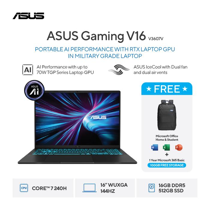 Gambar Asus Gaming V16 V3607VM-I7N56B6T-HM [Intel Core 7-240H|RTX 5060|RAM 16GB|SSD 512GB|Win11|OHS24+365] dari megacom.id Kota Administrasi Jakarta Pusat Tokopedia