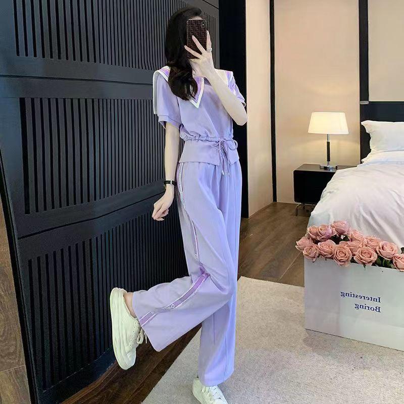 Bộ Đồ Thể Thao, Phong Cách Cổ Điển, Dành Cho Nữ, Bộ Đồ Hai Mảnh, Thời Trang Dáng Rộng Vừa Vặn, ngắn Tay Áo, Quần Ống Rộng, Thích Hợp Cho Mùa Hè 2023, Phong Cách Phương Tây, Trẻ Trung 6