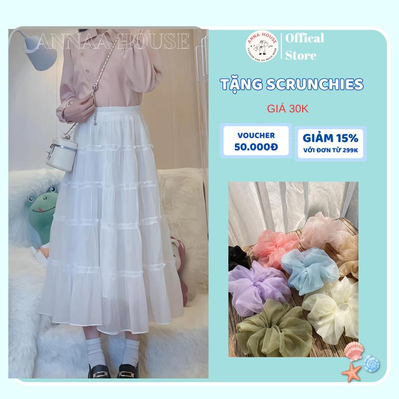 Có Ship Hỏa Tốc Trong Ngày Tặng SCRUNCHIES Chân váy chất voan tơ mềm xòe 2 lớp 5 tầng chất voan tơ mềm Chân váy midi xếp ly dài Annaa House Top big size Top Women