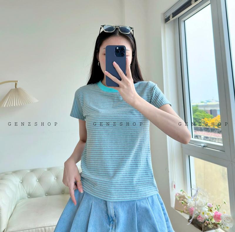 Áo Thun Sọc Ngang Form Babytee  Màu Trung Tính Áo Form Vừa Nữ - Thương Hiệu Uy Tín BBT25 1