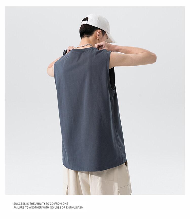Product Introduction of Cotton short sleeve vest men's summer loose simple public version solid color black multi-color T-shirt 15