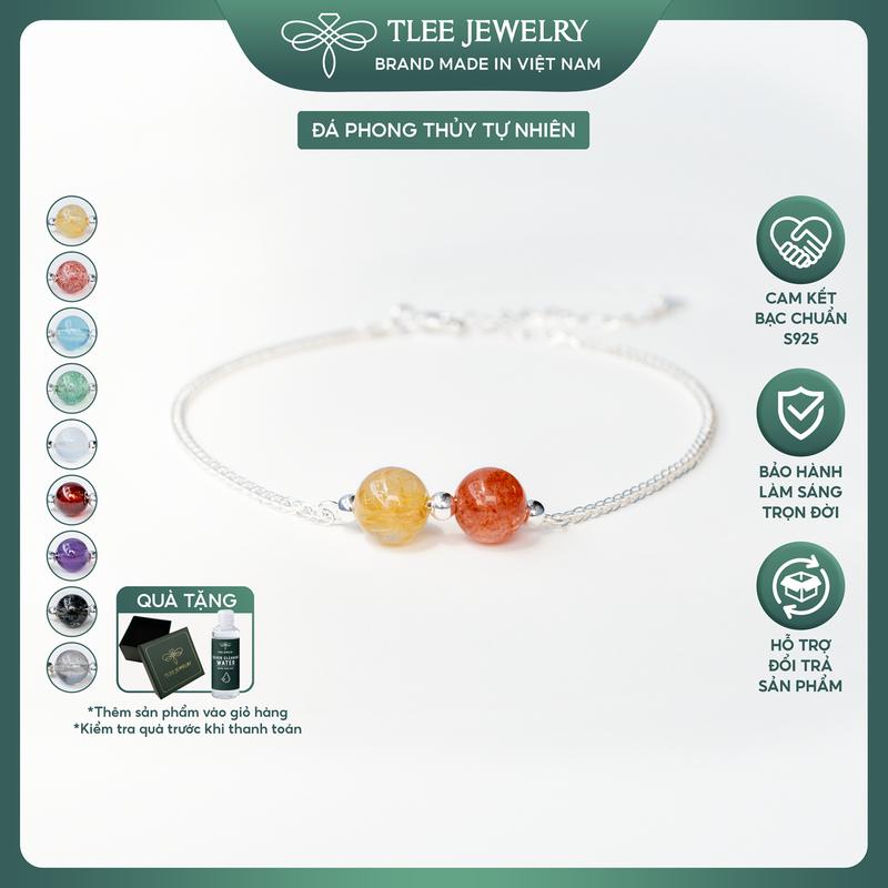  Vòng tay bạc nữ TLEE dây bạc 925 mix hai hạt đá và charm bi bóng TLEE JEWELRY LT0211 