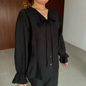 Yona Korean Top - atasan pita wanita lengan panjang linen