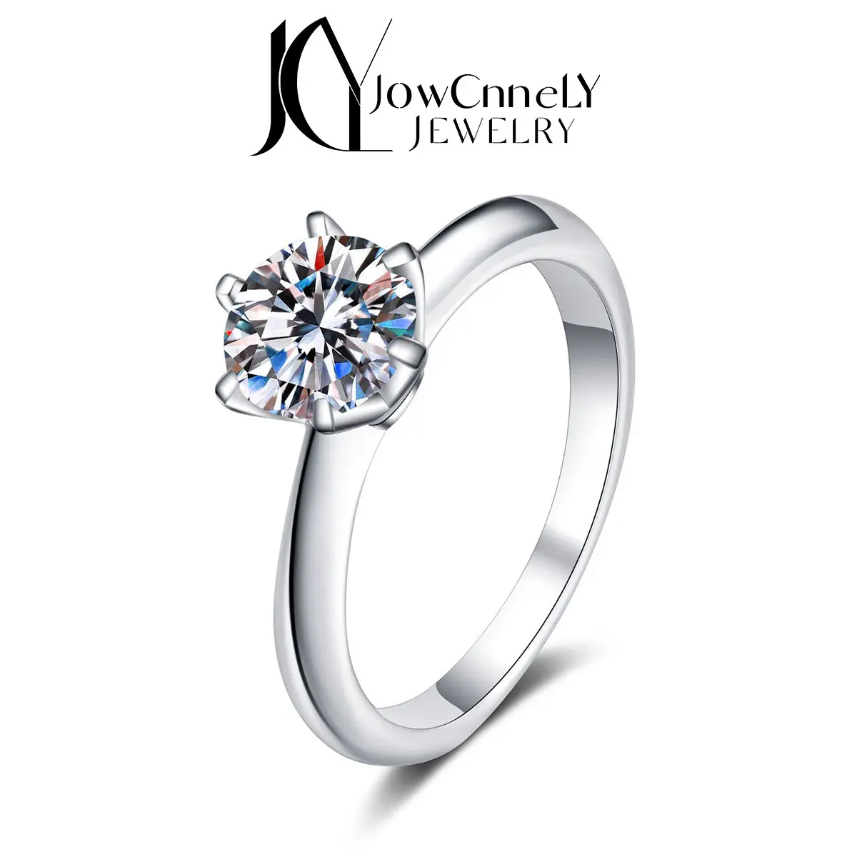 [050A] 0.5/1.0/2.0/3.0CT Synthetic Moissanite Ring Classic 6-Prong for Women S925 Silver Bride Wedding Ring