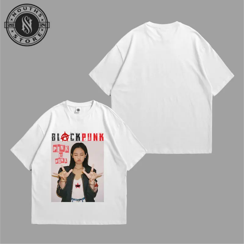 Tshirt Nouths Store  Blackpunk Jennie Vintage Kpop   Kaos y2k  blackpink Music Hitam Putih Katun Combed 24s Atasan Baju 3