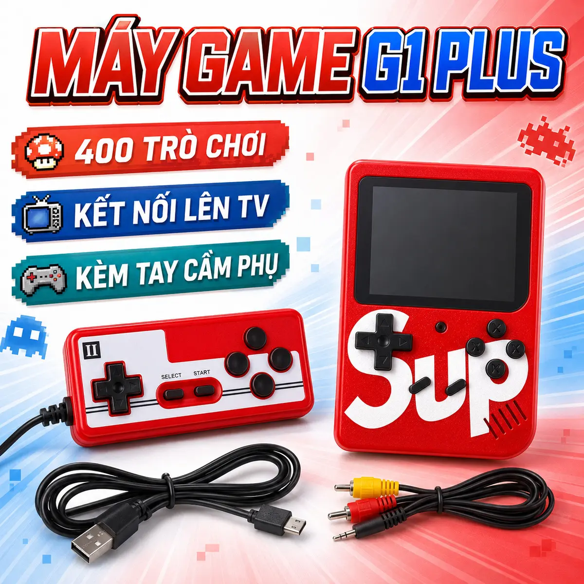 Máy Chơi Game Sup 400 Game In 1 Retro Kèm Tay Cầm Chơi Game 2 Người