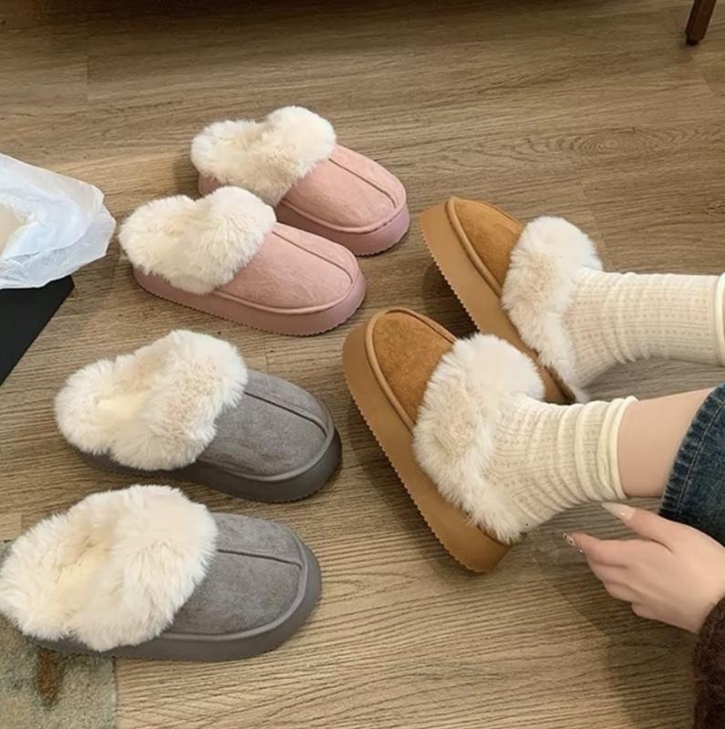 Bốt Đi Tuyết Đế Bọt Biển Dày Tăng Ấm Giày Bông Nhồi Bông Thích Hợp Sử Dụng Trong Nhà Mùa Đông Dành Cho Nữ Có Mũ Mũi Đáy Phẳng Kích Thước Bàn Chân Kiểu Đá Boot Shoes Cổ Cao Nhung Women