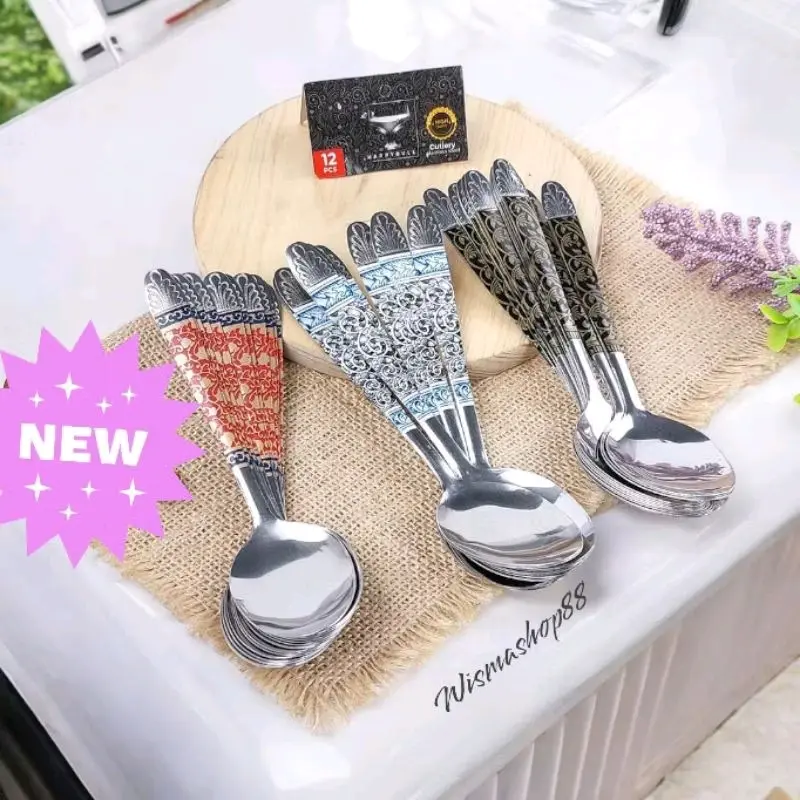SENDOK MAKAN STAINLESS STEEL MOTIF BATIK LUSINAN