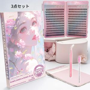 ツール付き自己粘着式つけまつげキット、接着剤不要。軽やかな仕上がりのためのナチュラルで細かいCカールラッシュクラスター簡単に塗れる初心者向け。家庭用ギフトに最適です。再利用可能なメイクアップツール。