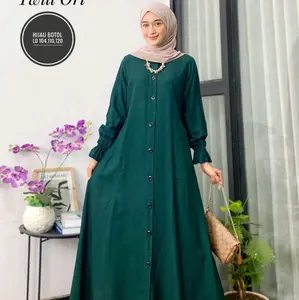 gamis polos twill ori dress panjang busui tali samping muslim twill baju maxi mewah katun rayon wanita motif polos lengan karet