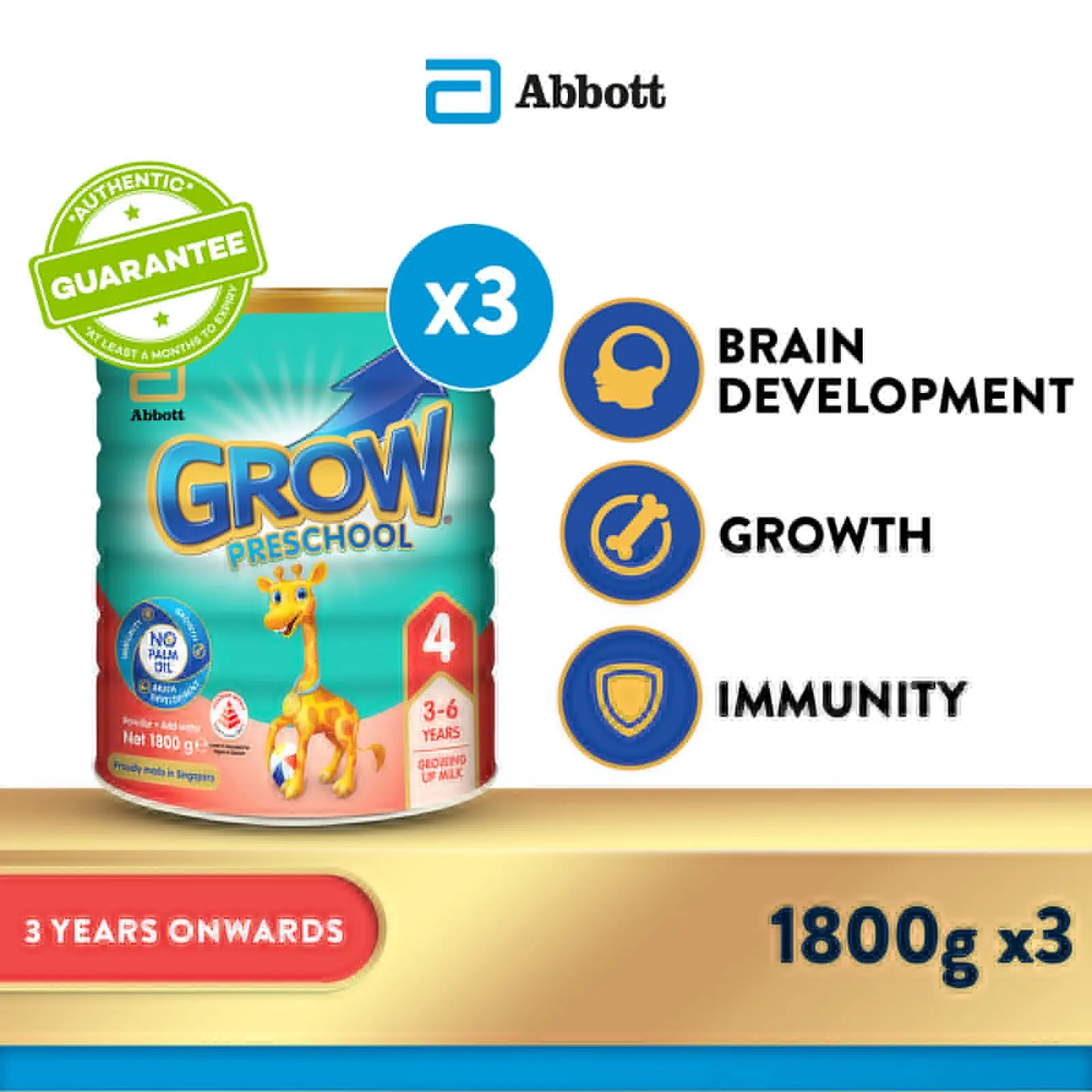 [Bundle of 3] GROW Growing Up Milk for Kids - Preschool Stage 4 (3 years onwards) - 1.8kg