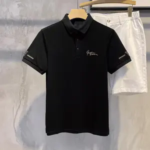 Polo shirt pria hitam slimfit stretch dewasa cowok Korean style nygman kemeja kerah stand bordir premium kaos
