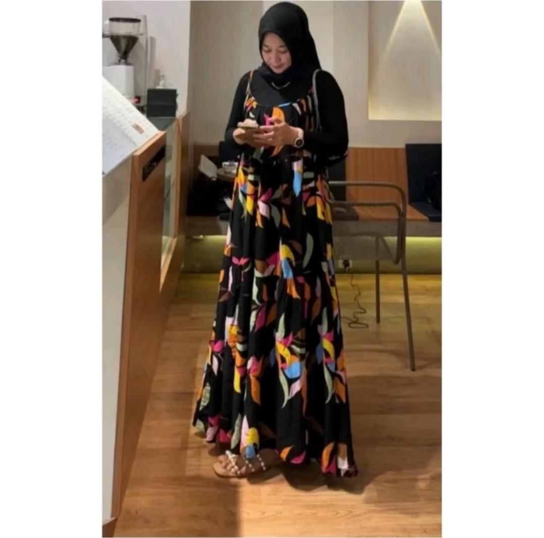 DRESS PANTAI MOTIF BUNGA BUNGA Wanita Muslim Rayon Maxi