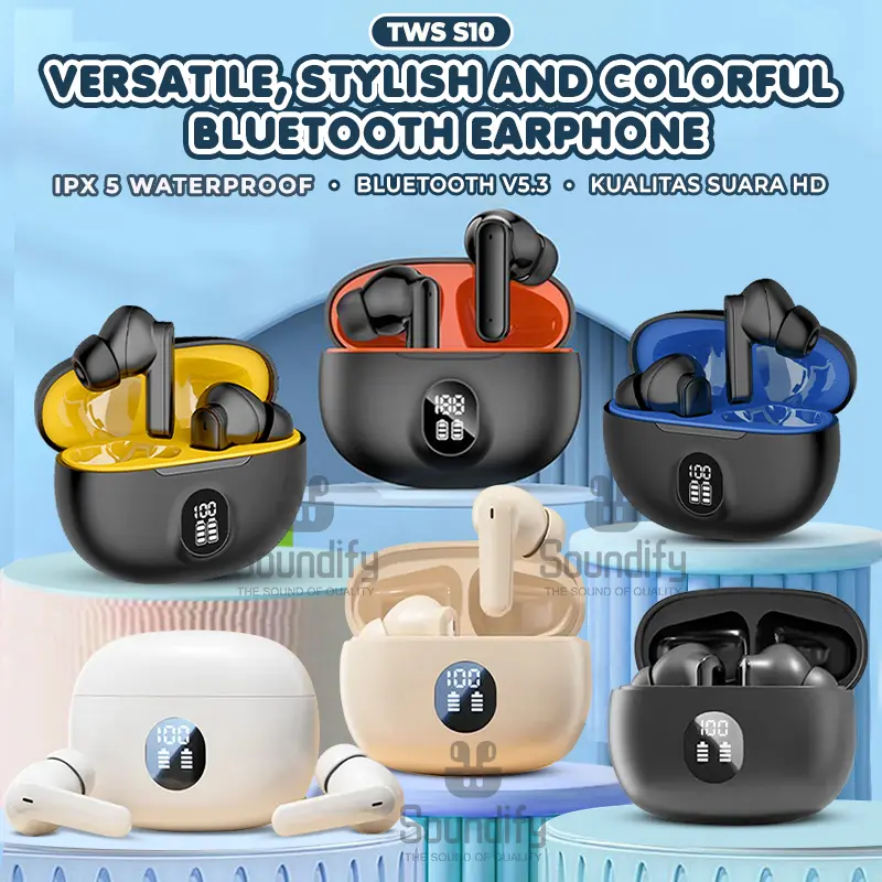 [SOUNDIFY] TWS S10 Headset Bluetooth Noise Reduction Real Earbuds ENC  Earphone True Wireless Stereo S10 PUTIH