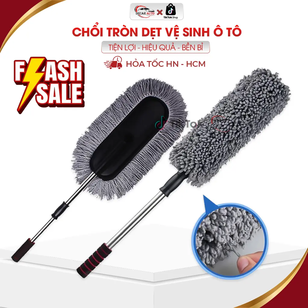 Chổi Lau Rửa Xe Ô Tô, Chổi quét bụi dọn vệ sinh nội thất cho oto xe hơi chuyên dụng, chổi tròn dẹt lau bụi bằng sợi quang dầu polime tổng hợp cao cấp lau xe ô tô, xe tải, bàn ghế sofa