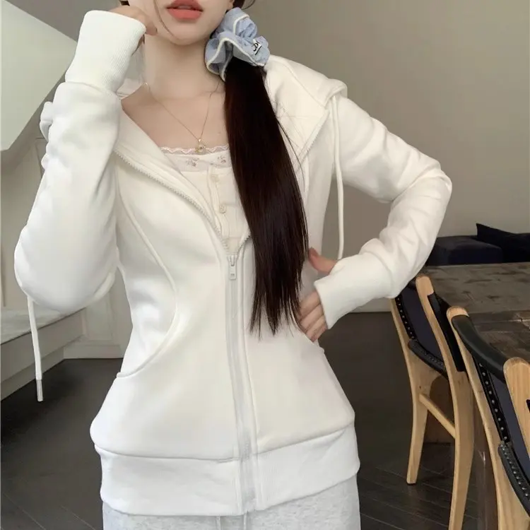 Hoodie Zipper Polos Crop Top Long Sleeve Cardigan Sweatshirt