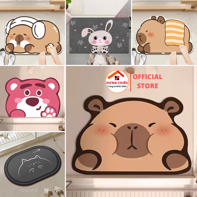 Thảm lau chân nhà tắm, thảm chùi chân mẫu Hoa Sóng Gấu Dâu nhà bếp chống trơn trượt thấm nước 40x60cm Hưng Chiếu ED01