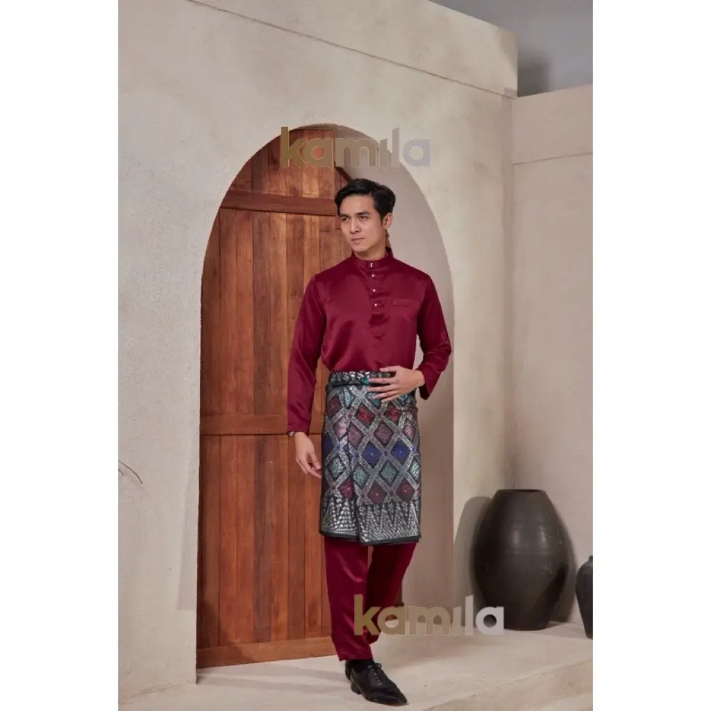 (Setelan Baju + Celana) baju melayu pria/baju malaysia/teluk belanga satin silk viral kerah sanghai