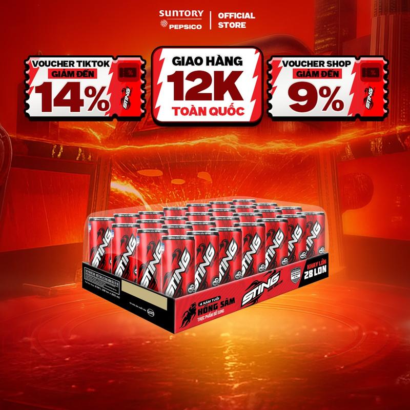 [DEAL SỐC] Thùng 24 Lon Nước Tăng Lực Sting Dâu (320ml/lon)