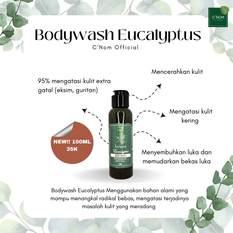 Bodywash dan Lotion Eucalyptus 100ml NEW! Eksim kulit gatal sensitif dan kering, Biang keringat alergi infeksi anak anak remaja dan dewasa 6
