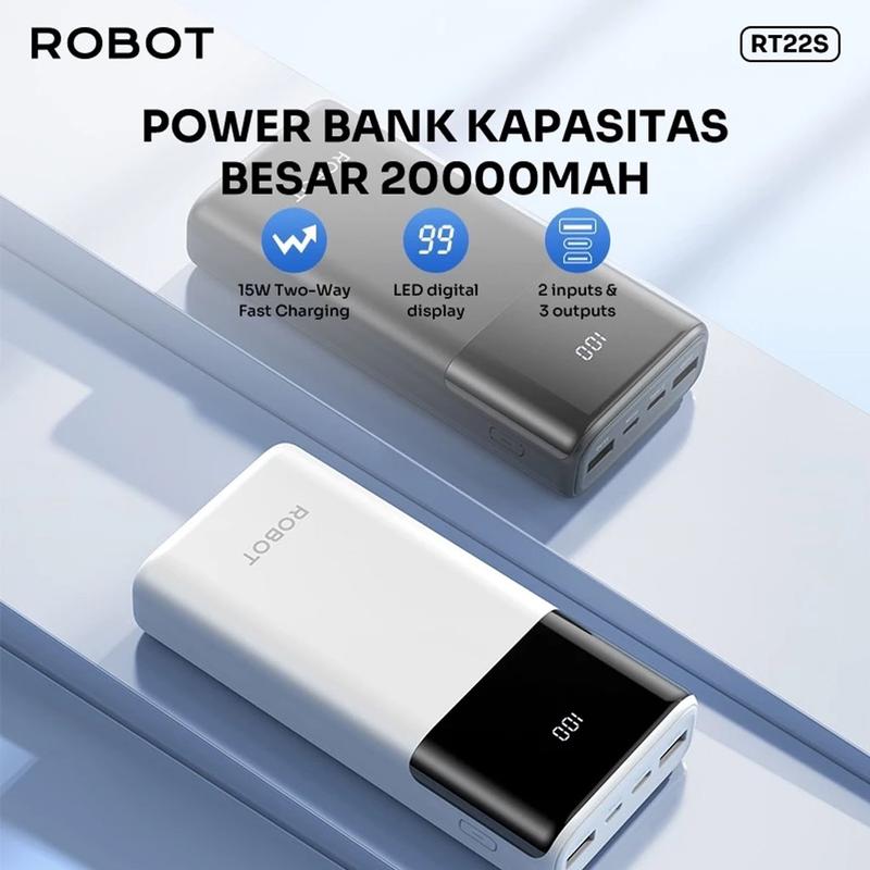 PowerBank ROBOT 10000mah RT190S 2A Dual Input and Output Port Type C & Micro USB Original Fast Charging Real Capacity 1