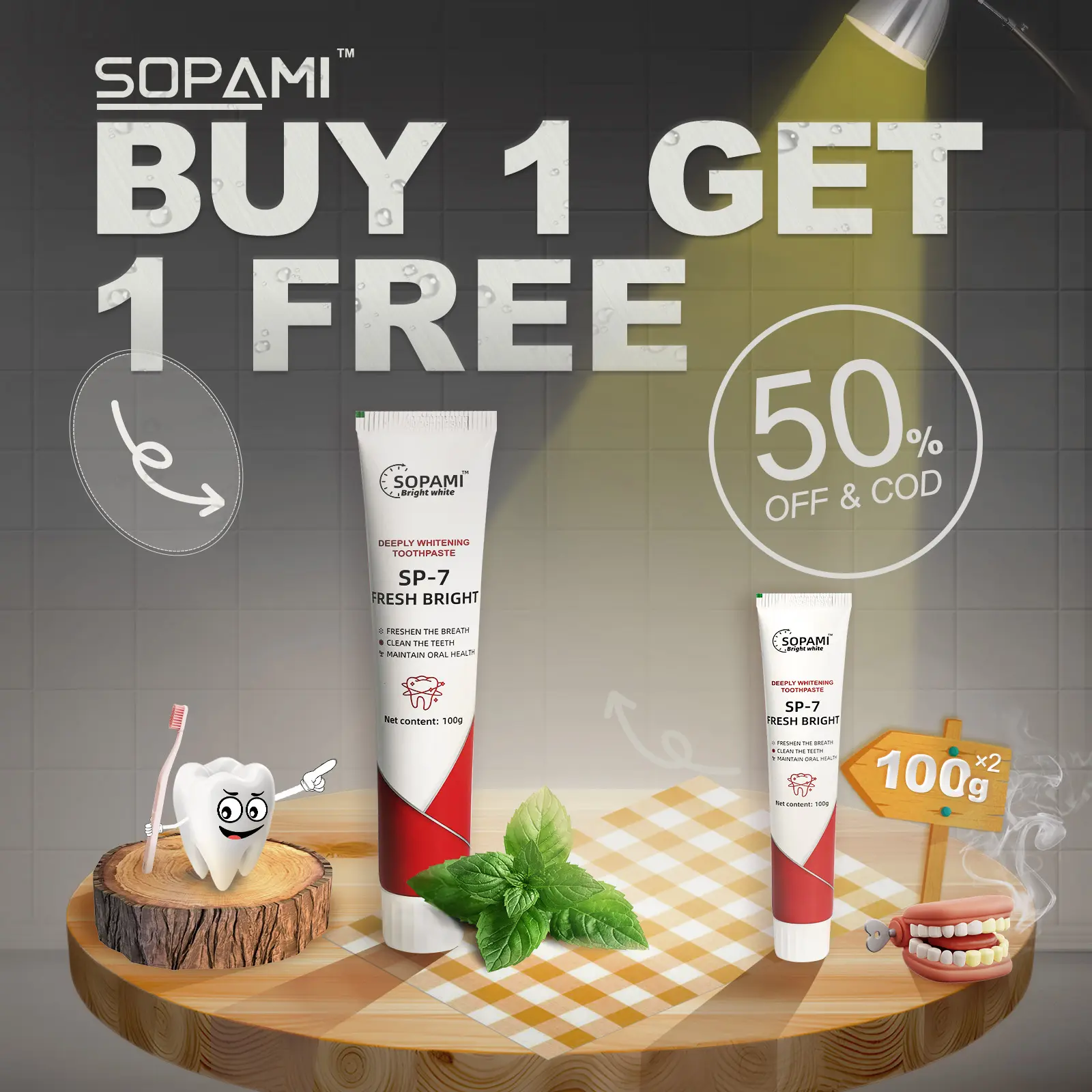 【BUY 1 GET 1 FREE】SOPAMI Probiotic SP-7 for Oral Health and Gums, Toothpaste, Inhibits Plaque, Repairs Tooth Enamel, Freshens Breath, Removes Tooth Stains, Suitable for Both Men and Women 2Pcs