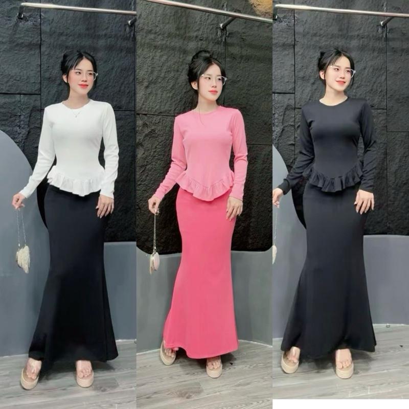   MẪU MỚI   D29 - Set Váy Đuôi Cá Phối Áo Tay Dài Lai Bèo Phom Dáng Thiết Kế Tôn Dáng 