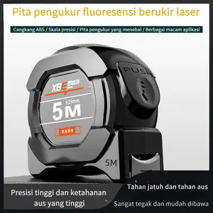 Pita pengukur baja fluoresens 5m/10m dengan presisi tinggi dan dapat mengunci sendiri, menebal dan tahan aus untuk penggunaan di rumah.