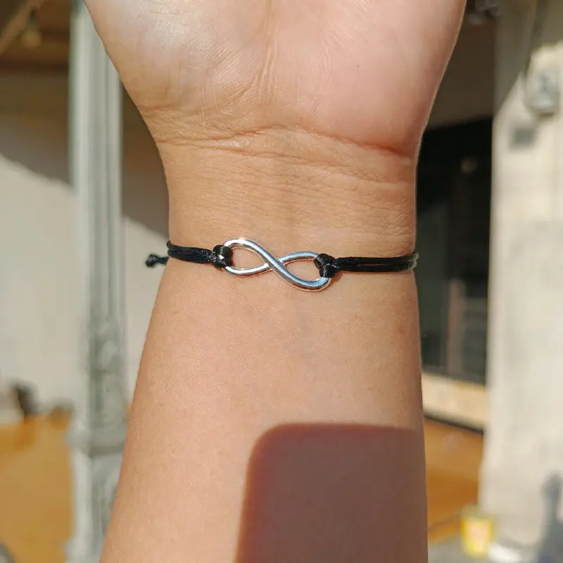 (isi2) Gelang Couple Infinity bracelet Premium - Gelang Pasangan Terbaru Model Simbol Cinta Abadi - Gelang Couple Pria Wanita Stainless Steel Anti Karat - Hadiah Romantis Pacar, Suami, Istri - Gelang  Tali  Hitam Elegan Aksesoris Trendy 5