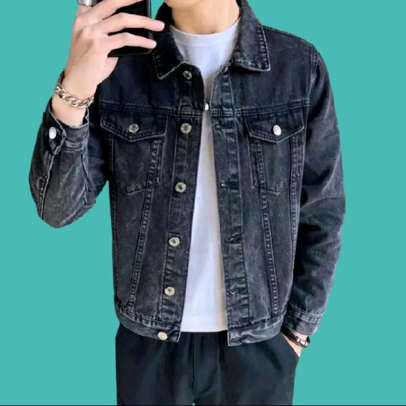 Xám nam Áo khoác jean nam xám nam form đứng M L XL XXL 45 80kg cực hot Có Cổ Jacket Menswear