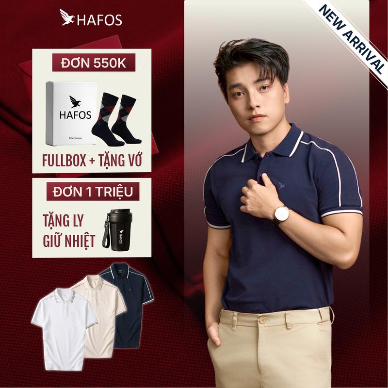 NEW Áo Polo nam tay ngắn WOODLINE HAFOS . Áo polo nam Xanh Navy viền trắng tinh tế nổi bật sang trọng
