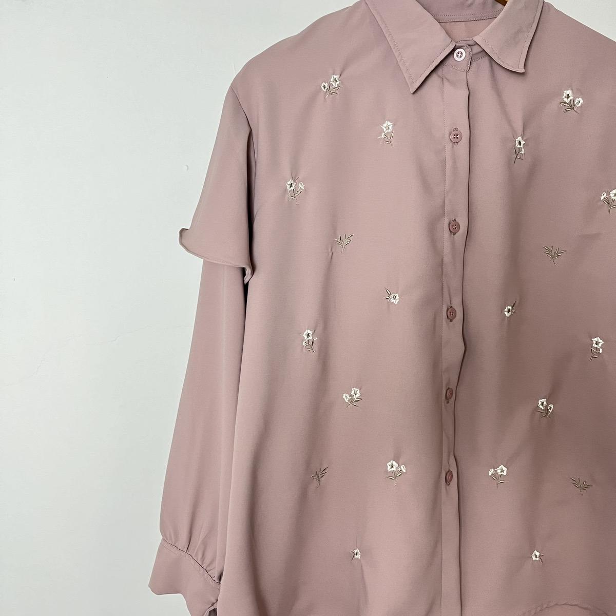 Weargalu - Zahra Top atasan kemeja wanita lengan Panjang bordir korean style Baju Blouse bordir motif Bunga Dewasa Remaja Muslim Basic Oversize Panjang Remaja Casual Bahan Marbella Twill