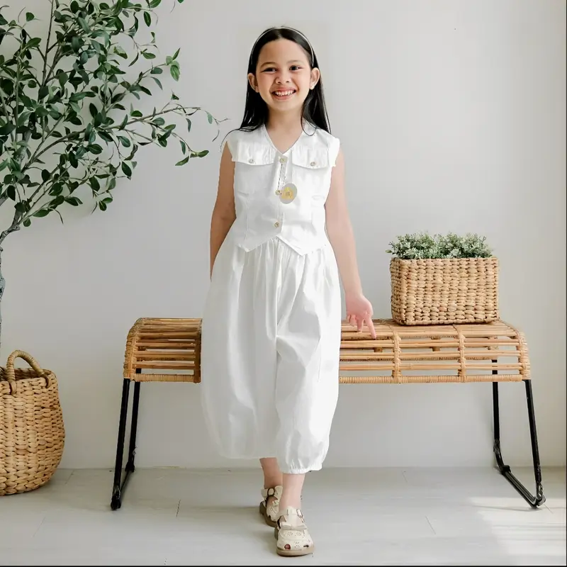 OLIVIA SET 3-12 TAHUN SETELAN ANAK PEREMPUAN POLOS KATUN LINEN 0