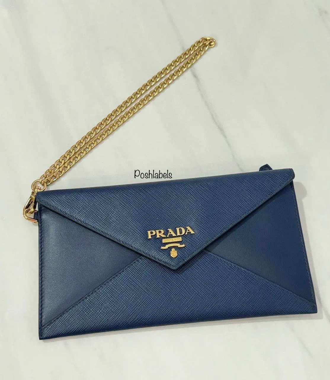 PRADA NAVY BLUE ENVELOPE WALLET WITH CHAIN