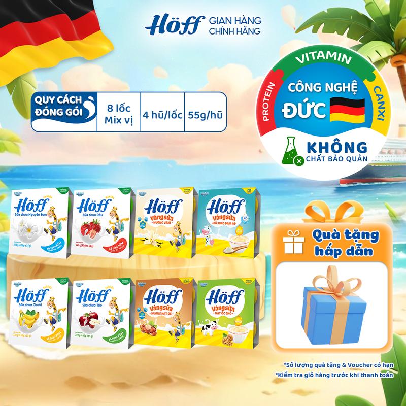 Combo Sữa chua váng sữa Hoff Mix vị bổ sung: Canxi, Kẽm, HMO, MFGM, vitamin, men vi sinh cho bé 8 LỐC (32 hộp)