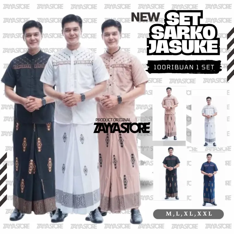 Paket Hemat Set Sarko Jumbo Sarung Dan Baju Koko Pria Motif Jasuke Sarwon Kombinasi Bordir  Kancing Depan Kain Katun Halus  Nyaman