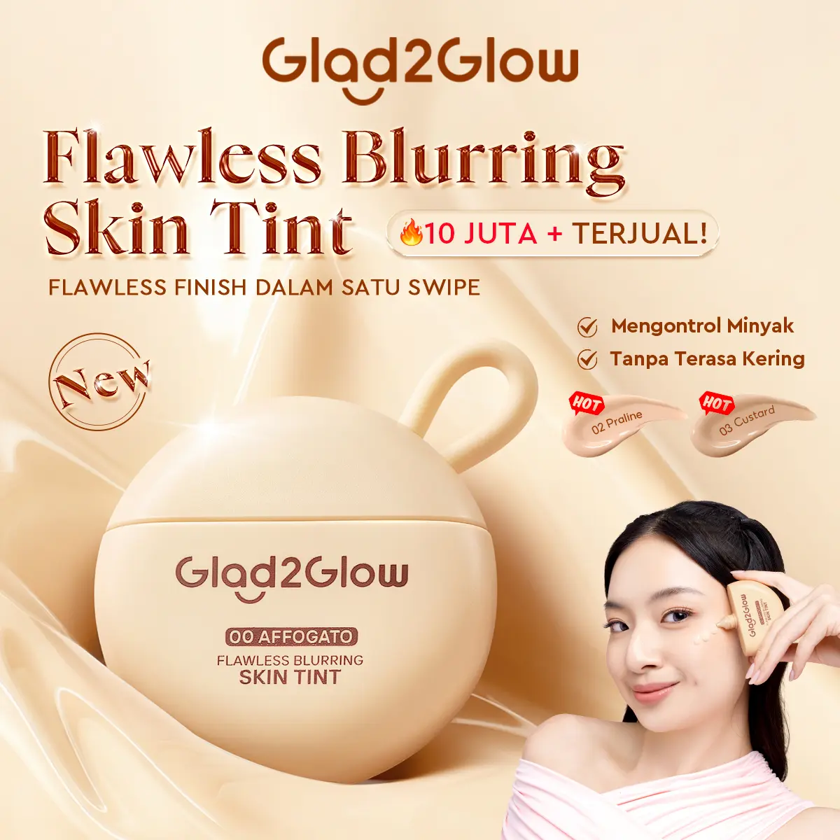 [BPOM] Glad2Glow Flawless Blurring Skin Tint Foundation Ringan Mengandung Squalane Melembabkan Skin Barrier Coverage Medium Buildable Menyamarkan Pori Pori Hasil Akhir Natural Soft Matte Oil Control Tahan Lama Seharian