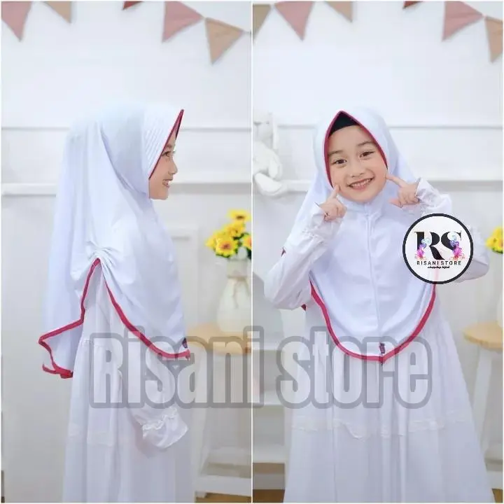 Hijab Anak Sekolah List Merah Jersey Terbaru - Risani Hijab 4