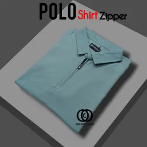 Kaos Polo Shirt Pria Polos Zipper Kerah Lengan Pendek Baju Katun