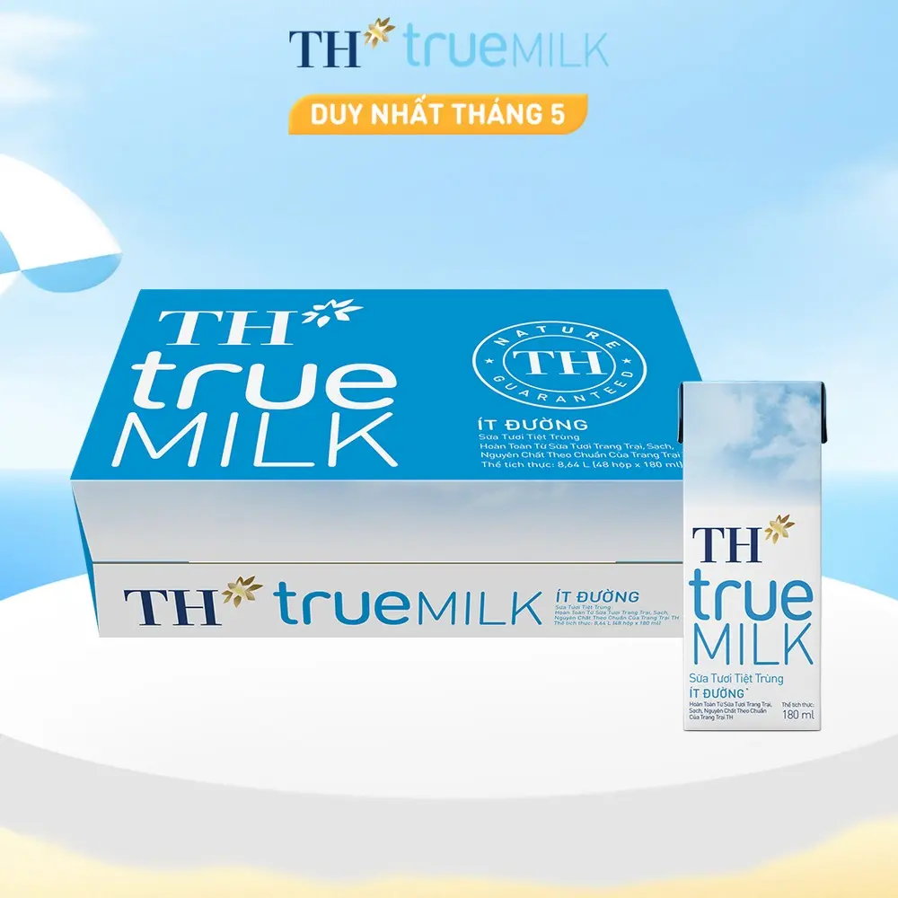 [Affiliate] Thùng 48 hộp sữa tươi tiệt trùng ít đường TH True Milk 180ml (180ml x 48)